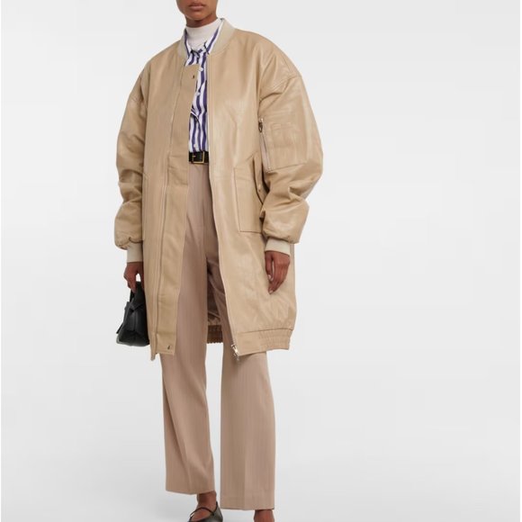 The Frankie Shop | Oversized faux leather bomber jacket in beige - Picture 1 of 7